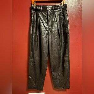 7 For All Mankind Vegan Leather Paperbag Pants Women Size 29 Black High Rise NWT